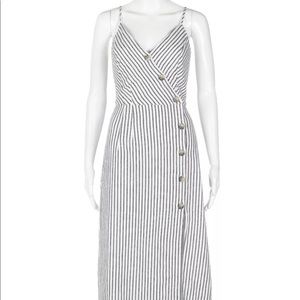 ABERCROMBIE & FITCH Button Dress Small Gray White Striped Midi Apron Spaghetti